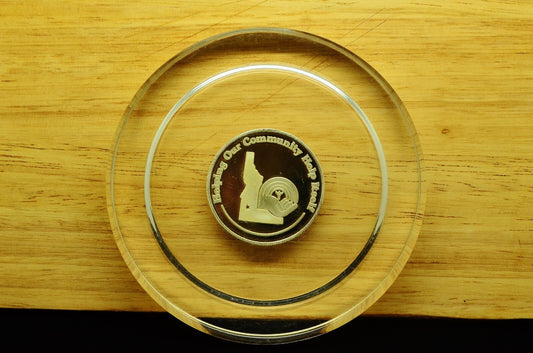 United Gem Society 1 oz .999 Silver Art Round in Clear Round Coaster Paperweight