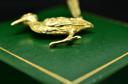 14K Yellow Gold Road Runner Bird Pendant Charm