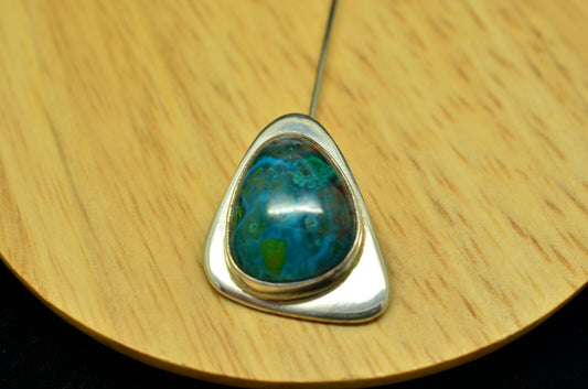 925 Sterling Silver Lapel Hat Stick Pin w/ Colorful Mostly Blue Agate