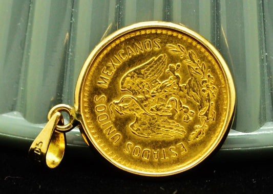 1906 Mexico 5 Pesos Gold Coin IN 14K Bezel Pendant KM#464