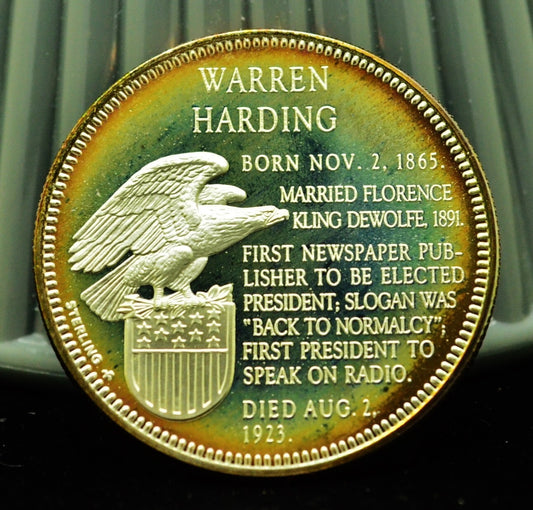 925 Silver Franklin Mint Art Round Presidential Treasury Warren Harding