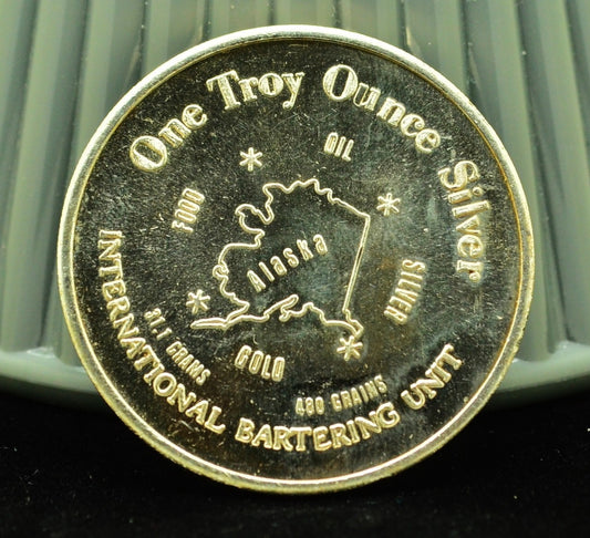 1974 Alaska Oil Food Bartering Silver Art Round -1 Troy Oz .999 Silver