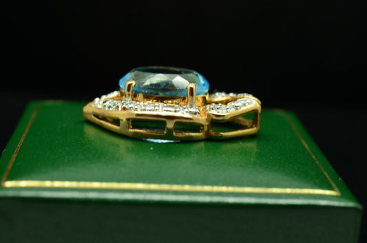 Vermeil 925 Sterling Silver Two Tone Framed Design Oval Topaz Pendant Charm