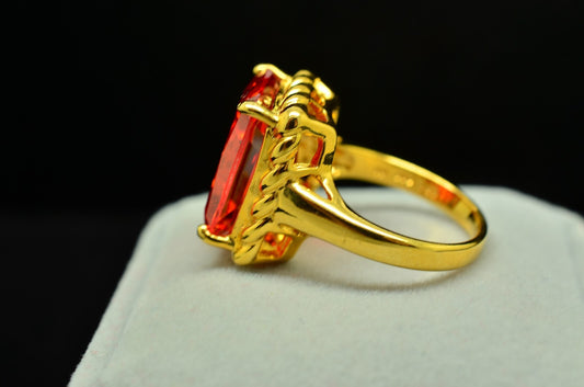 Vermeil 925 Sterling Silver Emerald Cut Red CZ Solitaire Ring Band Sz 6.75