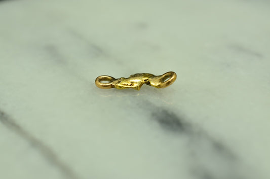 20K Yellow Gold natural gold nugget w/ jump rings 0.4 grams 13mm X 4mm X 2mm