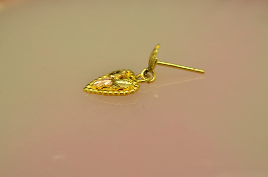 10K Yellow Gold Black Hills Gold Dangling Heart Single Stud Earring -just one