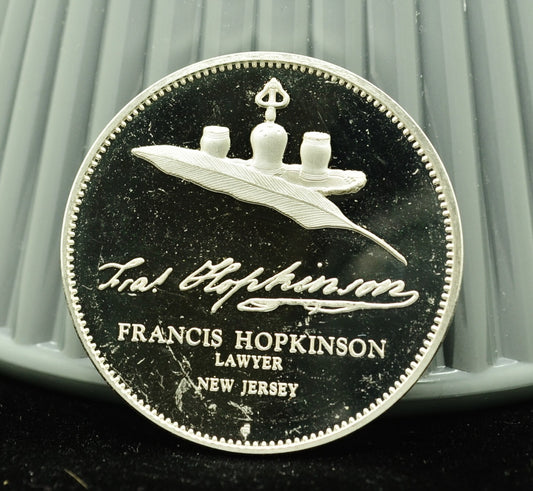 1974 Francis Hopkinson Lawyer New Jersey Franklin Mint Art Round 92.5% Silver
