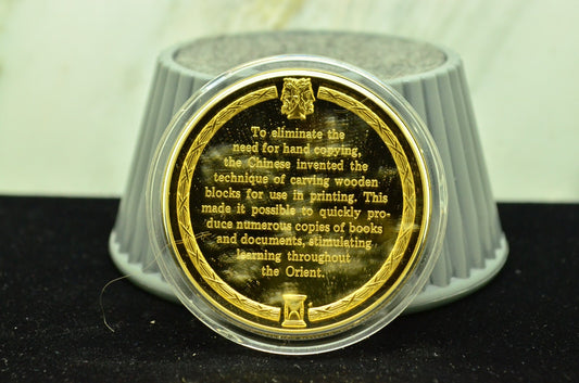 925 Silver Franklin Mint Art Round History Of Mankind Invention Block Printing