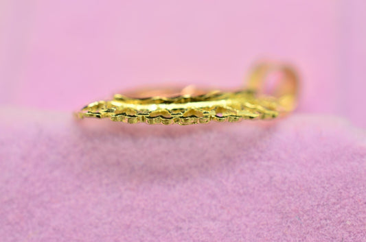 14K Yellow Gold Filigree Open Heart Pendant Charm w Dangling 15 Rose Gold Heart
