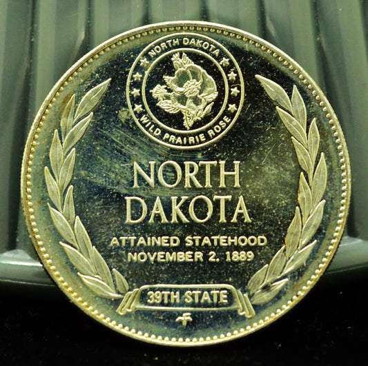 925 Silver Franklin Mint Art Round State of North Dakota