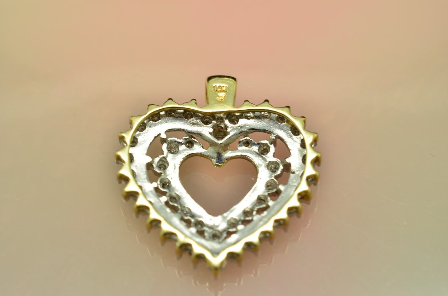 10K Yellow & White Gold Pave Diamond Open Heart Pendant Charm 0.48 tcw