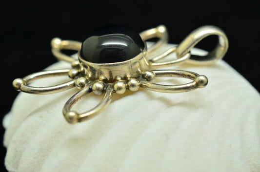 925 Sterling Silver flower with onyx pendant charm