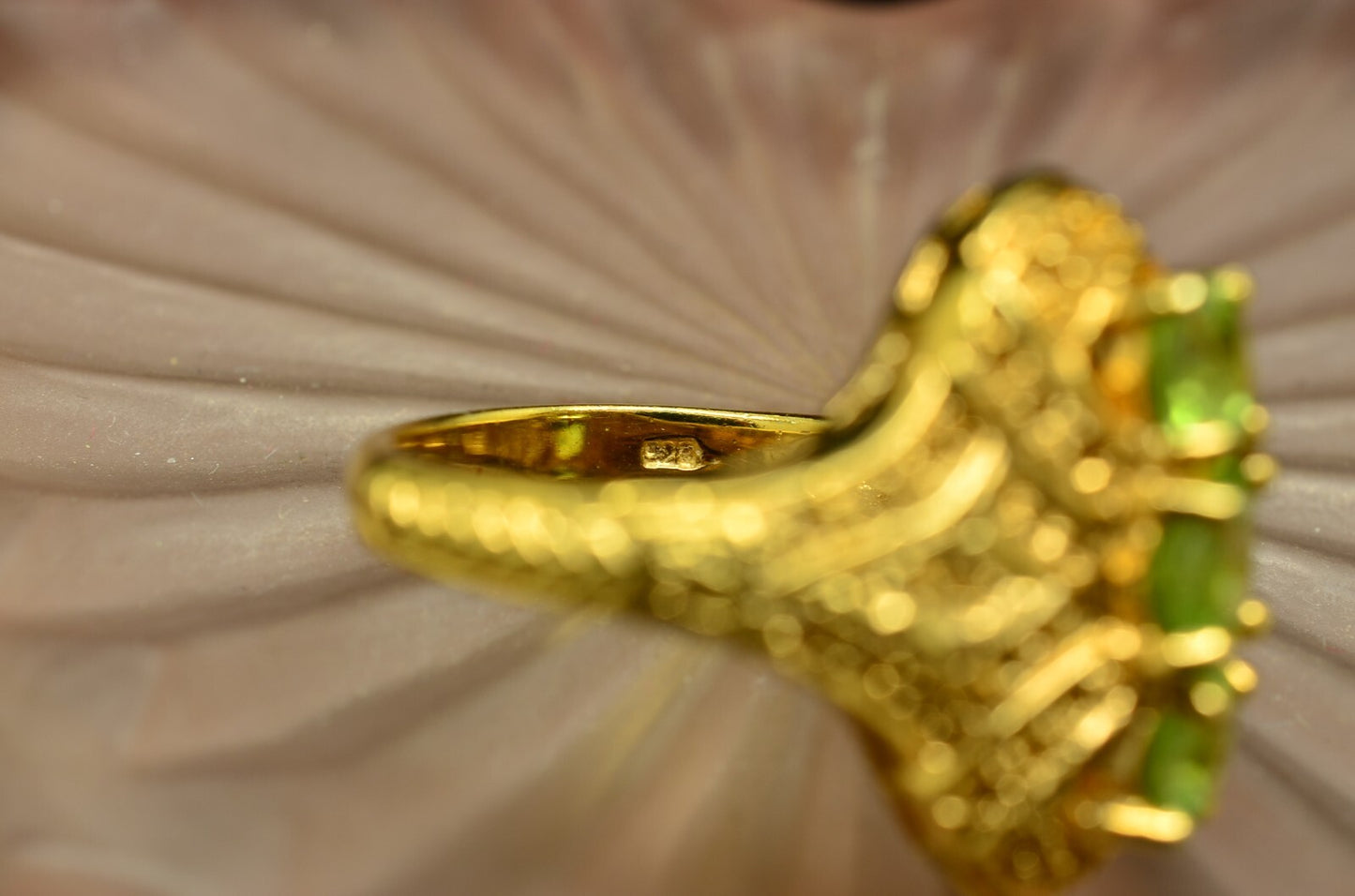 Vermeil 925 Sterling Silver Three Stone Peridot Filigree Ring Band Size 6.75