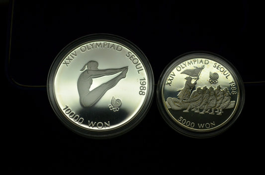 1986 1987 South Korea Olympics 2 Coin Set 925 Silver Diving & Tug Of War OGP