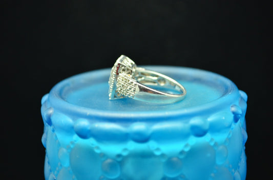 925 Sterling Silver Pave rectangle design Ring with Diamonds 0.50 tcw Size 6.75