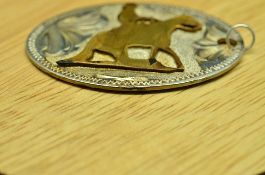 Sterling silver overlay with bronze cowboy and horse pendant charm