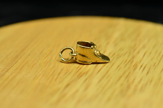 14K Yellow Gold 3-D baby shoe pendant charm -tiny