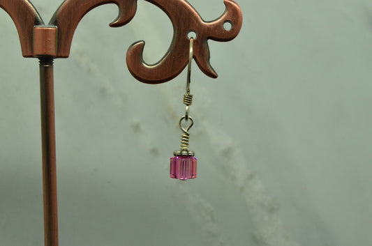 925 Sterling Silver dangling pink bead fishhook earrings