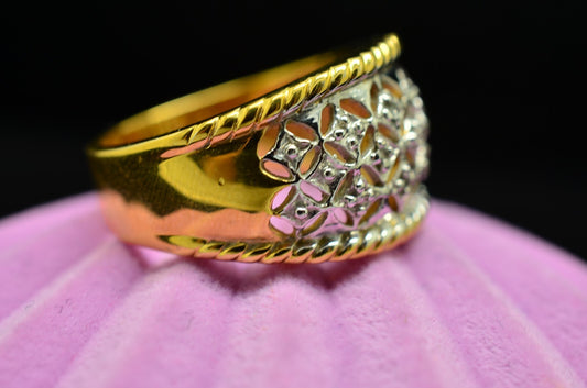 Vermeil 925 Sterling Silver Filigree Design Ring Band w/ Diamonds Size 6.75