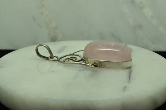 925 Sterling Silver oval rose quartz solitaire pendant charm