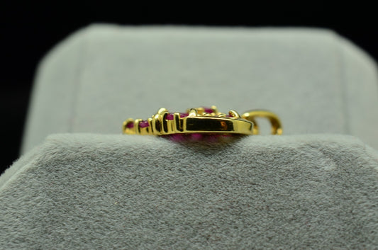 10K Yellow Gold Heart Shaped Pendant Charm Covered in Dark Pink Rubies