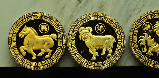 Lot of 4 Chinese Zodiac Art Rounds Dragon Snake Horse Ram 1 oz .999 Silver Each