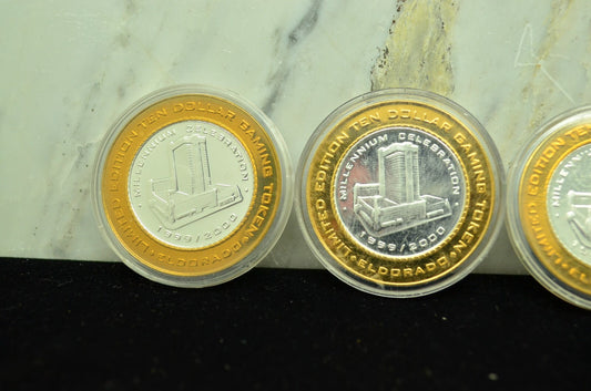 Lot of 4 Casino Silver Strike Gaming Tokens Rounds -Eldorado Reno