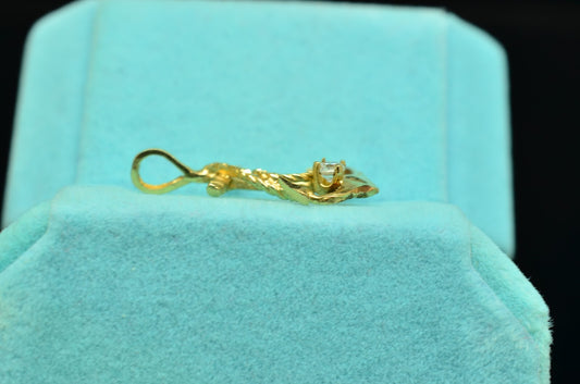 10K Yellow Gold Mariner Anchor and Rope Pendant Charm w/ CZ Accent