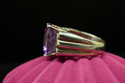 925 Sterling Silver Oval Purple Amethyst Ring Band w/ White Topaz Size 5.75