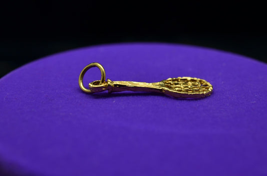 14K Yellow Gold racket / paddle pendant charm -small & light
