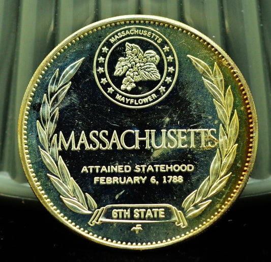 925 Silver Franklin Mint Art Round State of Massachusetts