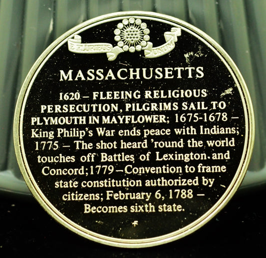 925 Silver Franklin Mint Art Round State of Massachusetts