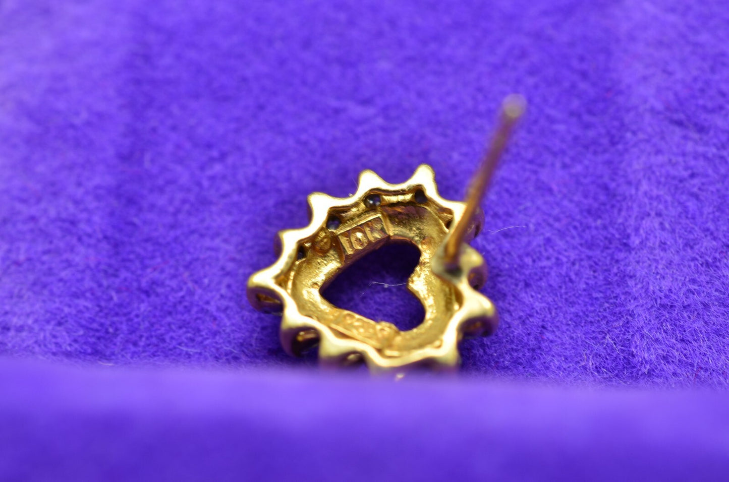 10K Yellow Gold Open Heart Single Stud Earring Covered In Diamonds -just one