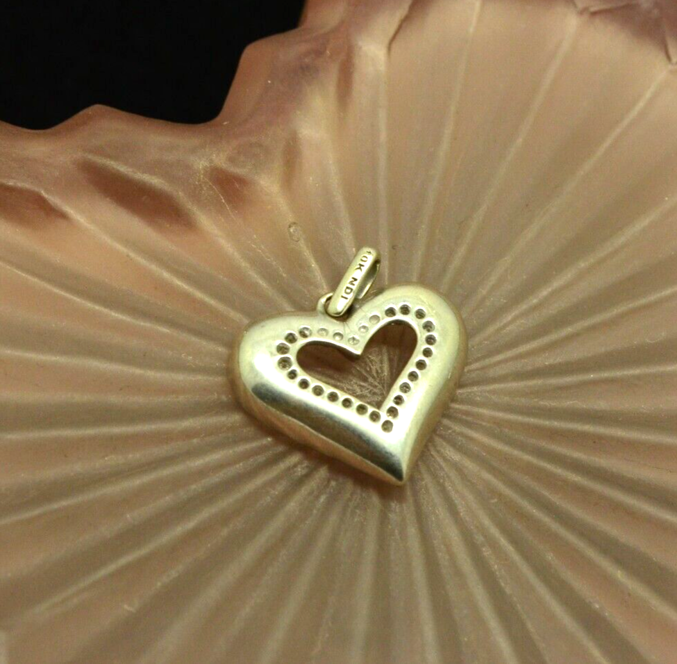 10K White gold open heart pendant charm reversible w/ diamonds #D3753