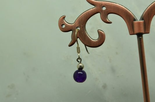 925 Sterling Silver dangling purple bead fishhook earrings