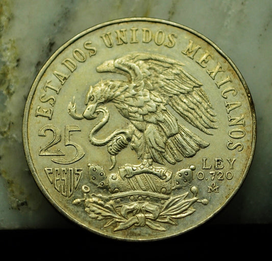 1968 Mexico 25 Pesos Olympics Commemorative 72% Silver
