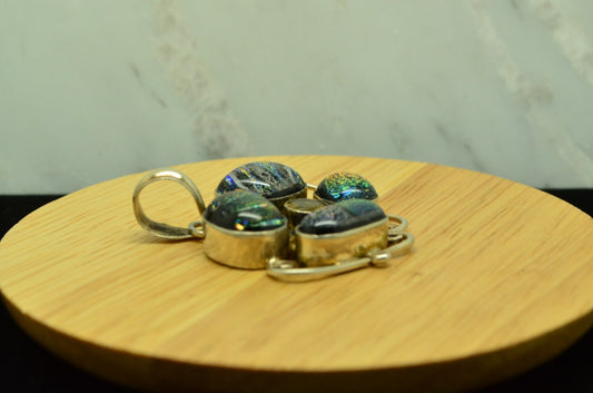 925 Sterling Silver cluster of dichroic glass pendant charm