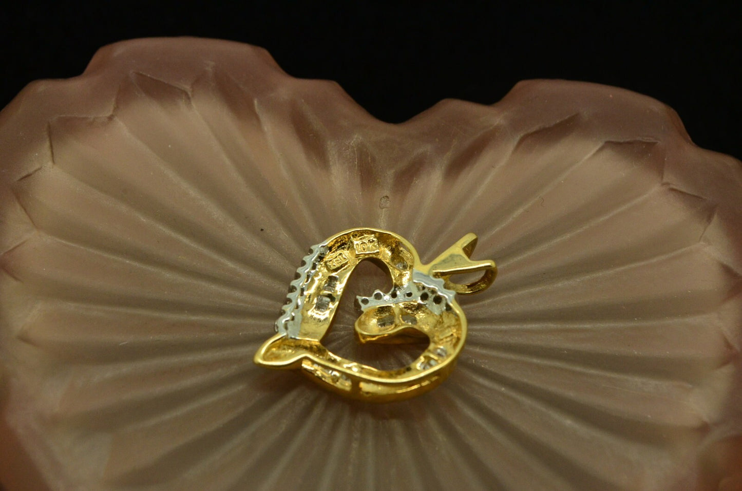10K Yellow gold fancy open heart w/ diamonds pendant charm 0.35 tcw #D3782