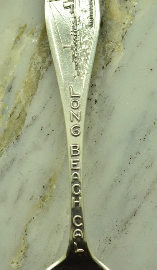 925 Sterling Silver Long Beach Cal U.S. Destroyer Souvenir Spoon 4 1/4" 11.3g