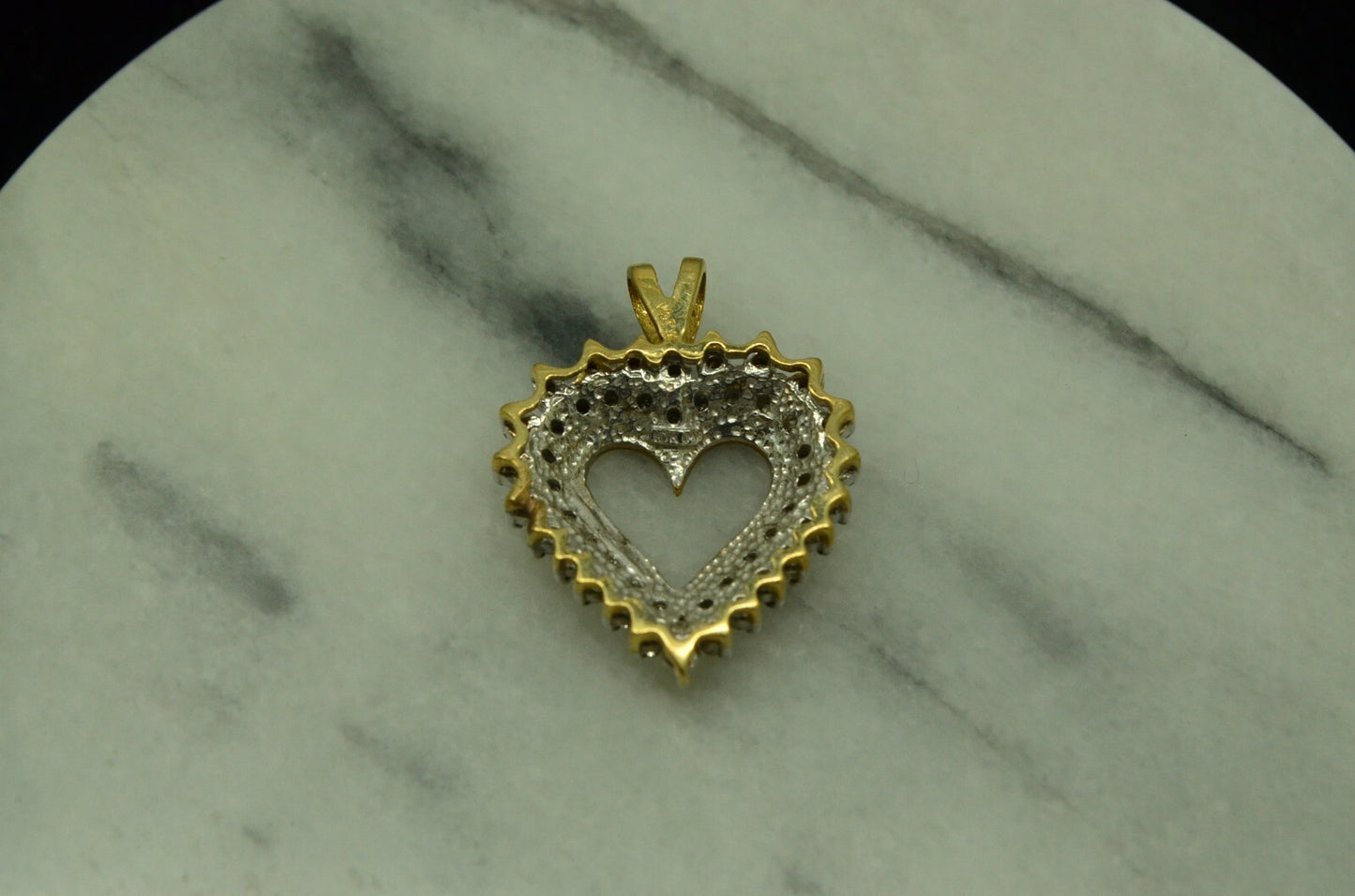 10K Yellow gold open heart w/ diamonds pendant charm 1/2 tcw #D3777