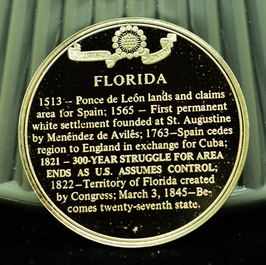 925 Silver Franklin Mint Art Round State of Florida