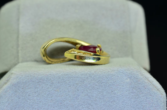 10K Yellow Gold pink ruby & three diamond ribbon design pendant charm