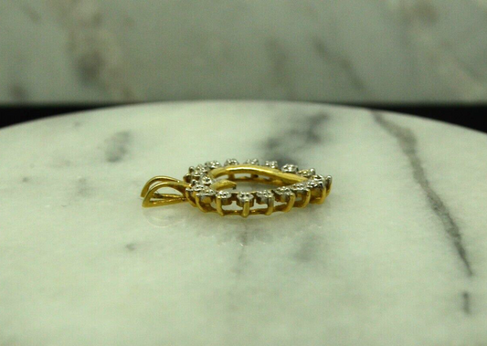 10K Yellow gold open heart w/ two tiny round diamonds pendant charm #D3783