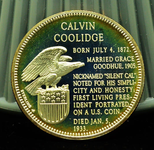 925 Silver Franklin Mint Art Round Presidential Treasury Calvin Coolidge
