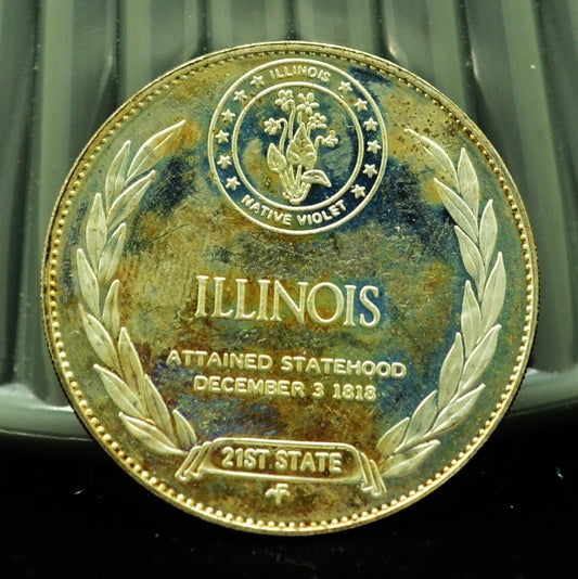 925 Silver Franklin Mint Art Round State of Illinois