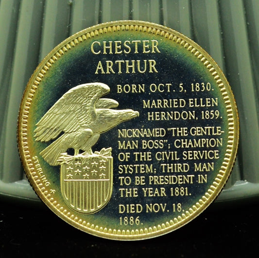 925 Silver Franklin Mint Art Round Presidential Treasury Chester Arthur