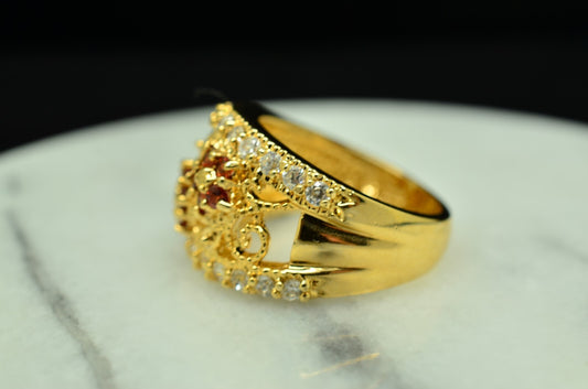 Vermeil 925 Sterling Red CZ Filigree Design Ring Band w/ Edge Accents Size 6.5