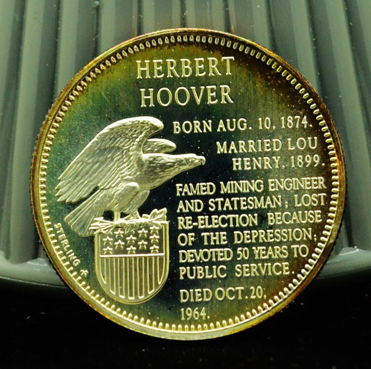 925 Silver Franklin Mint Art Round Presidential Treasury Herbert Hoover