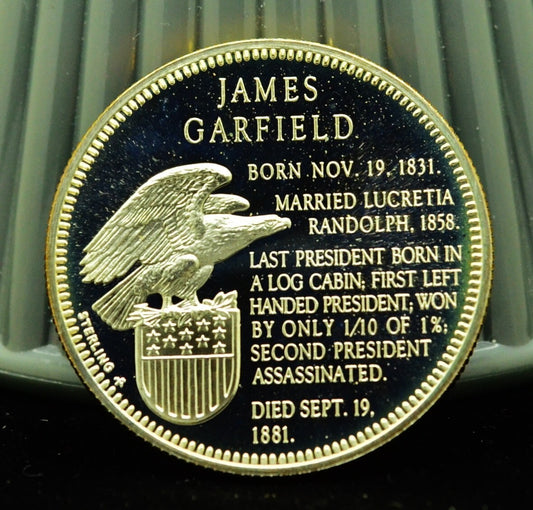 925 Silver Franklin Mint Art Round Presidential Treasury James Garfield