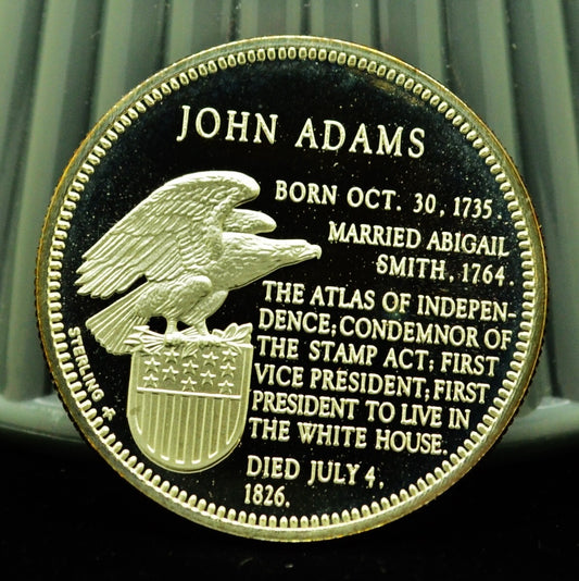 925 Silver Franklin Mint Art Round Presidential Treasure John Adams